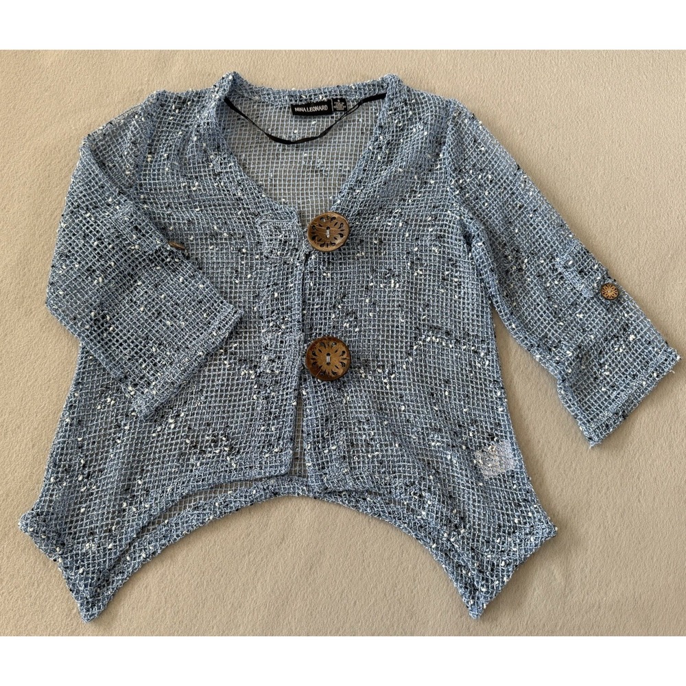 Nina Leonard Mesh Cardigan S Asymmetrical Lagenlook Beachy Y2K Coastal Grandma